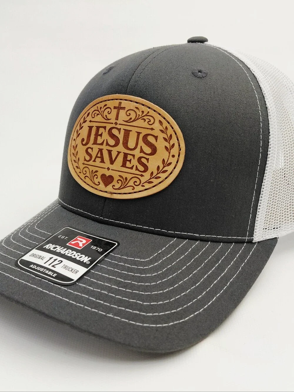 Jesus Saves Sewn Leather Patch Hat Richardson 112 Christian